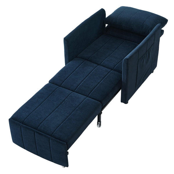 English Elm Upholstered Convertible Sleeper Sofa with 5-Position Recline, Pull-Out Bed, Deep Seat & Storage Pockets Blue N719P272689C