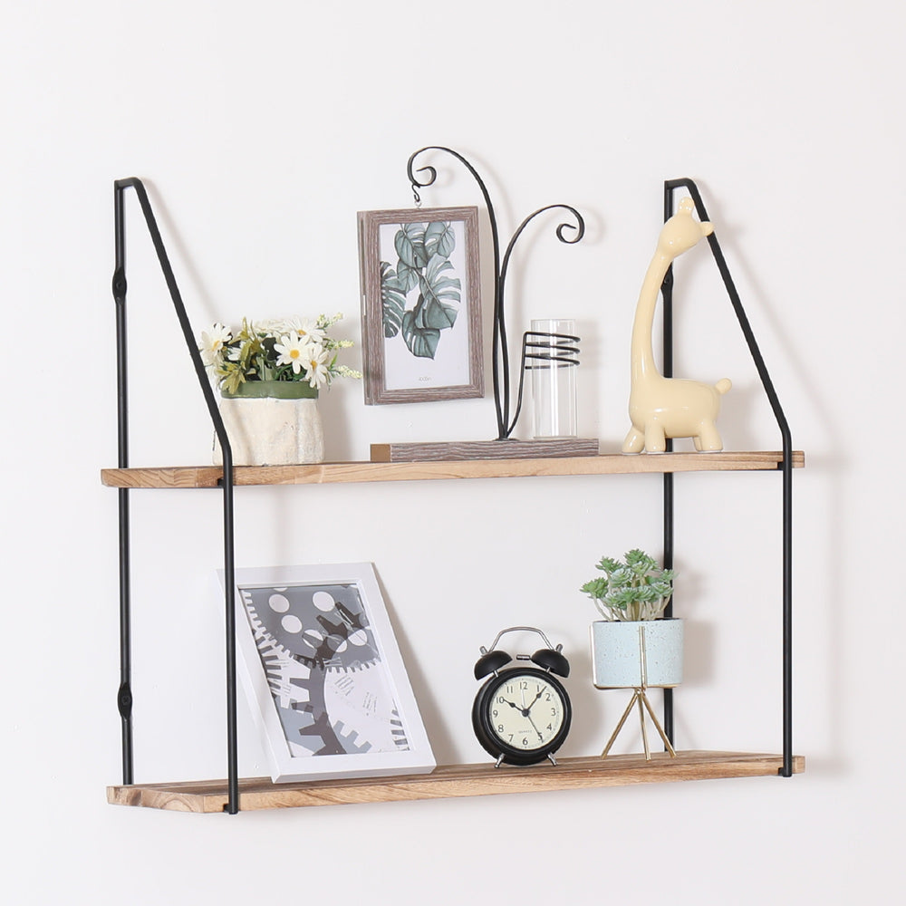 English Elm Gardenia 2-Tier Floating Shelf with Metal Brackets — Rustic Natural Wood Wall Display for Photos, Trophies, Plants, Collectibles, Space-Saving Decor (23.6" x 7.1") B205P241917