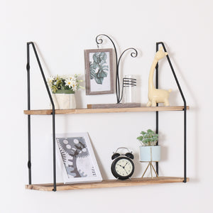 English Elm Gardenia 2-Tier Floating Shelf with Metal Brackets — Rustic Natural Wood Wall Display for Photos, Trophies, Plants, Collectibles, Space-Saving Decor (23.6" x 7.1") B205P241917