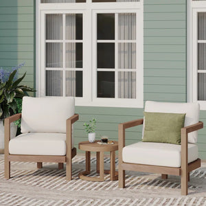 English Elm Christopher Knight Home® - Patio 3-Piece Acacia Wood Club Chair Set with Table, Plush Beige Cushions, Durable Outdoor Style N780P7230306