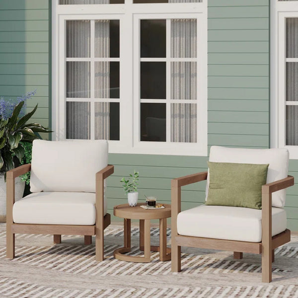 English Elm Christopher Knight Home® - Patio 3-Piece Acacia Wood Club Chair Set with Table, Plush Beige Cushions, Durable Outdoor Style N780P7230306