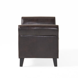 English Elm Brown Tufted Linen Storage Bench with Rolled Arms for Bedroom or Entryway N770P372389D
