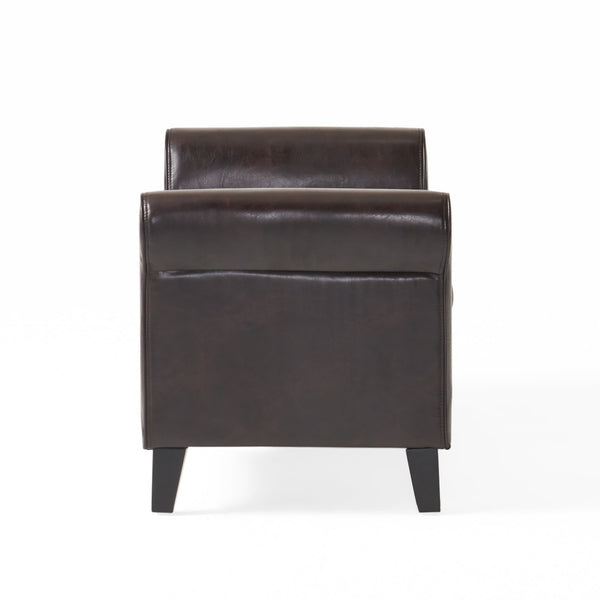 English Elm Brown Tufted Linen Storage Bench with Rolled Arms for Bedroom or Entryway N770P372389D