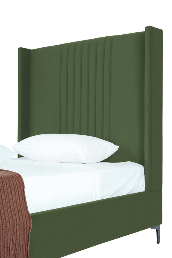 English Elm 48" Full Velvet Upholstered Bed Channel Tufted Headboard Mid-century Modern Bedroom Green B365S00157