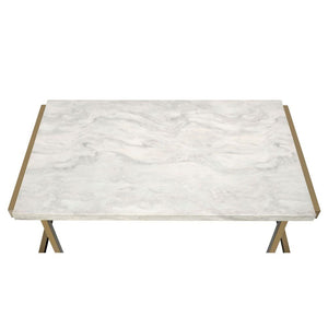 English Elm Faux Marble Top Sofa Table with Champagne Metal Base, Modern Open Return Design, Sleek Contemporary Accent B016P317152