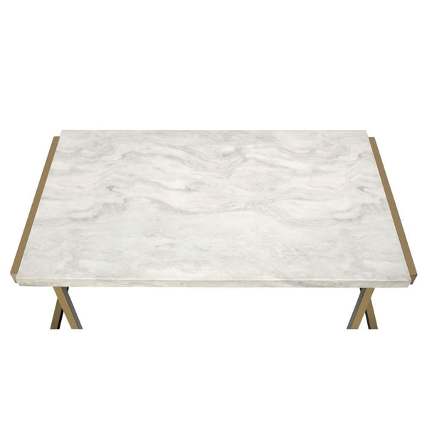 English Elm Faux Marble Top Sofa Table with Champagne Metal Base, Modern Open Return Design, Sleek Contemporary Accent B016P317152