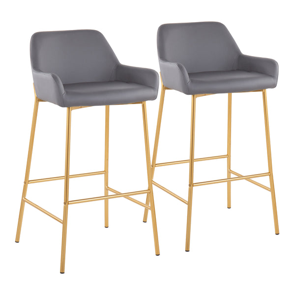 English Elm Daniella Glam Fixed-Height Bar Stool Set Of 2 In Gold Metal & Grey Faux Leather - Chic Comfort B202S00529