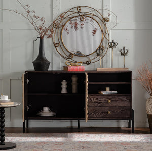 English Elm Solid Wood Sideboard With Handcrafted Geometric Design, Smart Storage & Rustic Finish For Versatile Spaces W3158P351694-GIGA