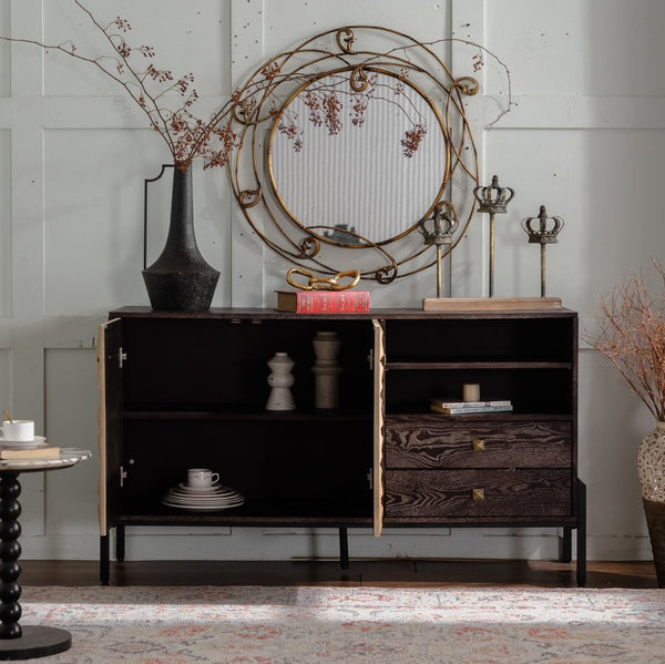 English Elm Solid Wood Sideboard With Handcrafted Geometric Design, Smart Storage & Rustic Finish For Versatile Spaces W3158P351694-GIGA