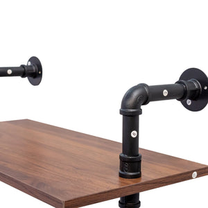 English Elm Industrial Pipe Shelf 3-Tier Wall Mounted Rustic Wood Display with 8 Open Shelves & 3 Hooks — Farmhouse Decor, Kitchen, Bedroom Storage (28.35x15.35x11.22) W331P279737