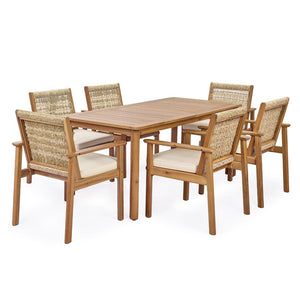 English Elm Rectangular Acacia Wood Outdoor Dining Table Seats 6 with Slatted Top for Patio Light Teak N768P374498L
