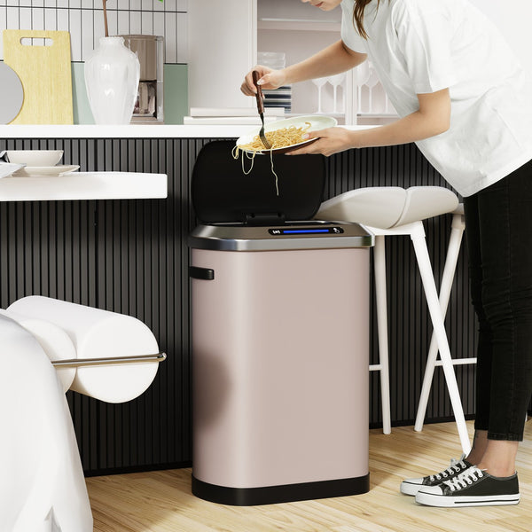 English Elm 50L Smart automatic Trash Can with Silent Slow-Close Lid, Motion Sensor, Durable 0.45mm Steel Body Pink W1550P247966