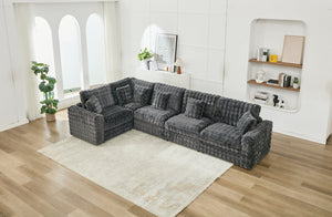 English Elm M5444 Modular Fabric Sofa Sectional In Dark Grey - 4 Seats & Versatile Wedge, Perfect For Any Space! W1805S00142