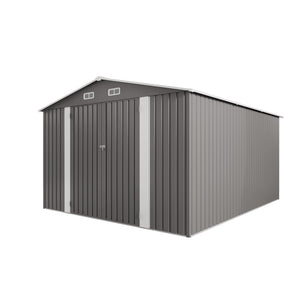 English Elm 10x12ft Galvanized Steel Outdoor Storage Shed with Vented Windows and Lockable Doors W3213S00008