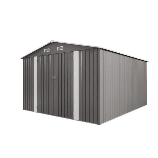 English Elm 10x12ft Galvanized Steel Outdoor Storage Shed with Vented Windows and Lockable Doors W3213S00002