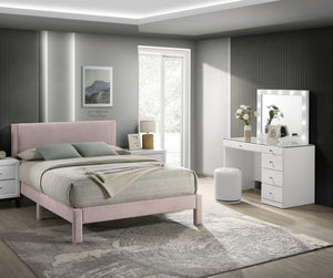 English Elm 1pc Plush Upholstered Headboard Queen Bed with Ribbed Texture, Low-Profile Frame and Sleek Modern Design Pink 45.3 L x 27 W x 6.9 H B2741P322570