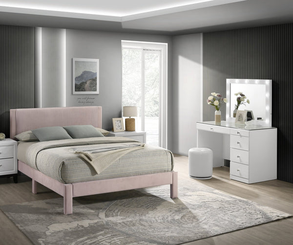 English Elm 1pc Plush Upholstered Headboard Queen Bed with Ribbed Texture, Low-Profile Frame and Sleek Modern Design Pink 45.3 L x 27 W x 6.9 H B2741P322570
