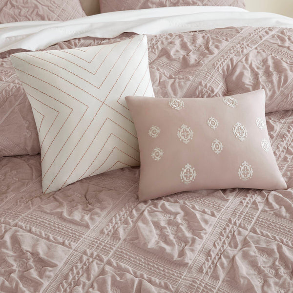 English Elm 5-Piece Sculpted Jacquard Comforter Set Full/Queen with Plush Polyester Fill, Elegant Texture Pink 12.99 L x 17.01 W x 6.5 H B035P408222