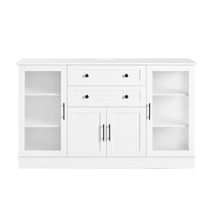 English Elm U-style Modern Buffet Sideboard with Acrylic Doors Power Outlet and Adjustable Storage White N711P437648K