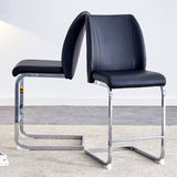 Set of 2 Black Chairs with PU Pads, Silver Metal Legs - Small Size for Dining, Kitchen, Terrace, Living Room, Office