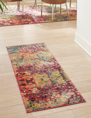 Unique Loom Jardin Ivy Machine Made Abstract Rug Multi, Cream/Light Blue/Navy Blue/Gray/Gold/Green/Burgundy/Orange/Purple/Violet/Pink 2' 7" x 19' 8"