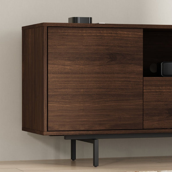 English Elm Adeline Walnut Laminate Tv Console with Push Open Cabinets for Living Room B050P474846