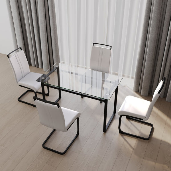 English Elm 51 Inch Tempered Glass 5 Piece Dining Set with Pu Chairs for Modern Small Spaces W3732S00068