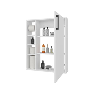 English Elm White Compact Bathroom Cabinet with Door and 4 Open Shelves, Sleek White Finish for Stylish Organized Storage B062P380057
