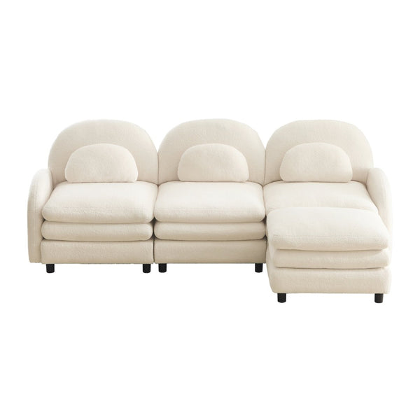 English Elm Teddy Fleece Modular Cloud Sofa Plush Curved Sectional with Ottoman for Living Room Beige White W5656S00082