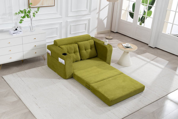English Elm Convertible Floor Sofa Bed with Memory Foam and Ribbed Corduroy for Small Spaces Olive W395P438030