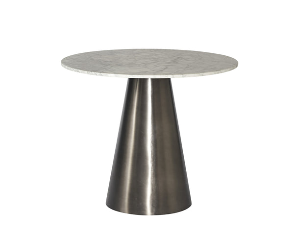 Sunpan Damon 35.5" Contemporary Bistro Table with Elegant Matte White Marble Top for Stylish Dining Spaces Gunmetal