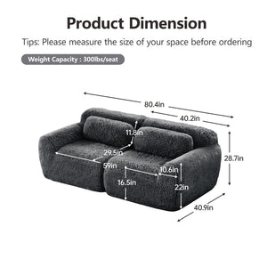 English Elm 2-seater Modular Cloud Sofa Plush Fluffy Sectional with Pillows for Living Room Dark Grey W714P380187