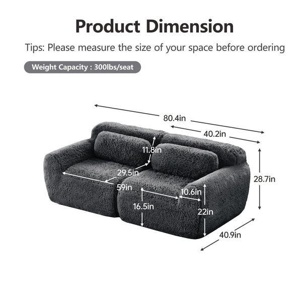 English Elm 2-seater Modular Cloud Sofa Plush Fluffy Sectional with Pillows for Living Room Dark Grey W714P380187