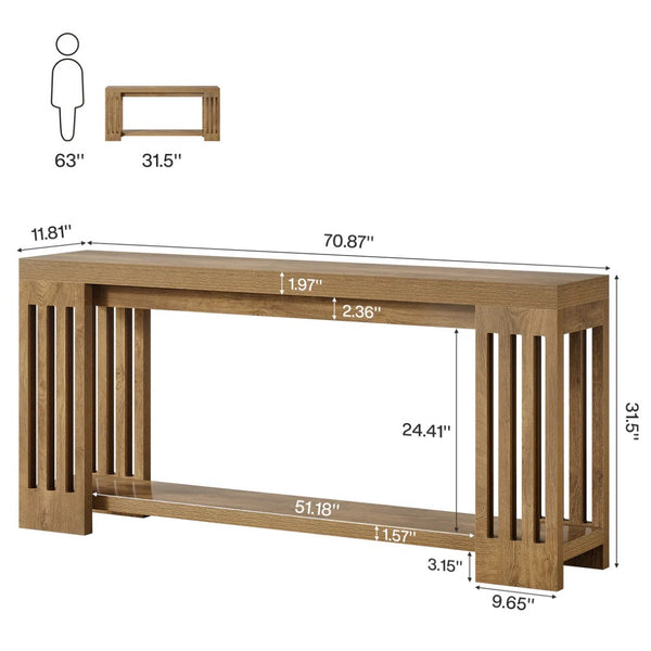 English Elm Hall Console Table Industrial Rustic Two Tier Wood Tone Metal Frame Entryway Sofa T3971P458474