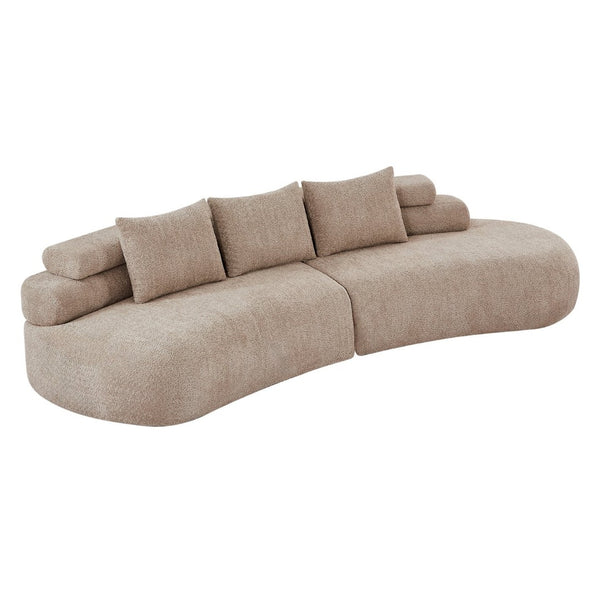English Elm 122" Curved Modular Sectional Sofa Cloud Fill Polyester Upholstered Living Room Seating Almond N771P396326V_N771P396327V