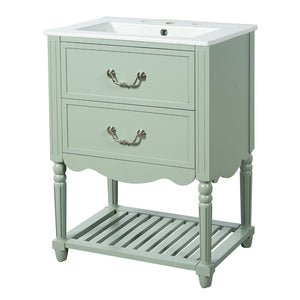 English Elm 24'' Vintage Bathroom Vanity with Ceramic Sink Soft Close Drawers Open Shelf Green N710P411237F