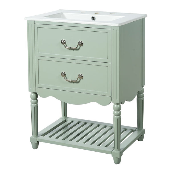 English Elm 24'' Vintage Bathroom Vanity with Ceramic Sink Soft Close Drawers Open Shelf Green N710P411237F