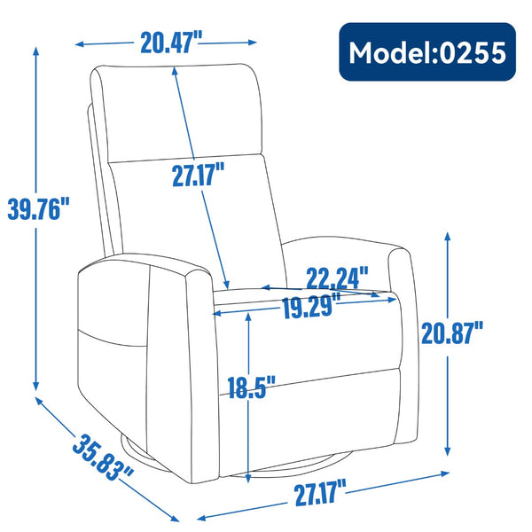 English Elm Heat Massage Rocker Recliner with Swivel Base and Vibrating Nodes for Living Room W1803P251886