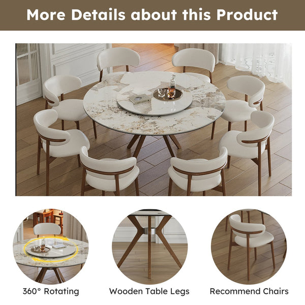 English Elm 59-Inch Modern Sintered Stone Dining Table Set With 8 Chairs & Rotating Turntable For 6-8 Guests W509S00135