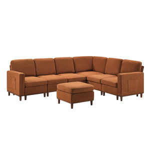English Elm Modern Modular Sectional Sofa Plush Fabric Upholstery Reconfigurable Living Room Seating Orange W2085S00114