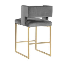 English Elm Modern Glam Counter Stools Set of 2 Velvet Cushioned Seats with Gold Metal Legs Gray+Yellow B011P423330