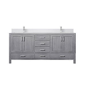 English Elm Distressed Grey Double Bath Vanity 72" W x 22" D with White Quartz Top, Faucet, Soft-Close Storage B2731P259109