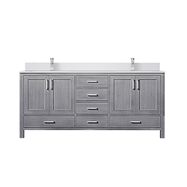 English Elm Distressed Grey Double Bath Vanity 72" W x 22" D with White Quartz Top, Faucet, Soft-Close Storage B2731P259109