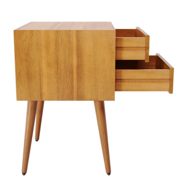 English Elm Christopher Knight Home® - Nightstand with 2 Drawers Mid-Century Acacia Wood, Splayed Legs, Brass Hardware, Easy-Glide Storage Natural 20.5 L x 17.5 W x 14.75 H N761P180219A