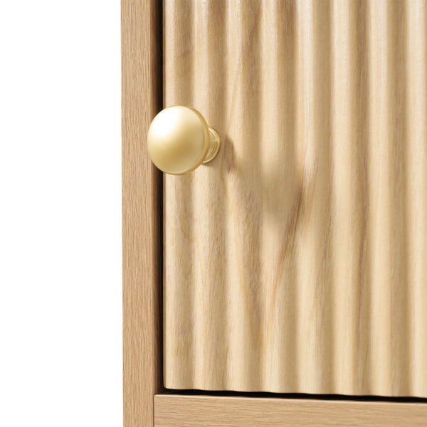 English Elm 67.7" Tall Freestanding Bathroom Cabinet with 3 Drawers, Open Shelves, Gold Handles, Anti-Tip Safety N729P335604O