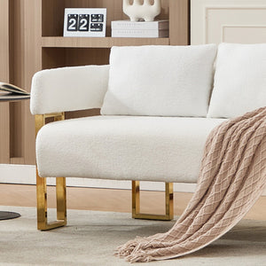 English Elm Ts Velvet Accent Chair with Gold Metal Legs Glam Art Deco Style for Living Room White+Gold W2311S00004