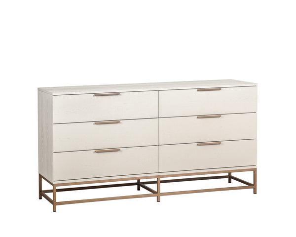 Sunpan Rebel Dresser – Modern Cream Oak Wood Design with 9 Soft Closing Drawers and Elegant Hardware Small - 66W x 19D x 34.25H