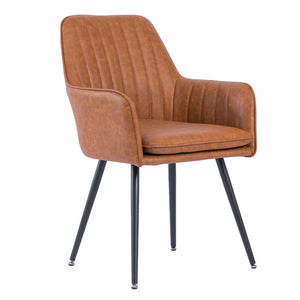 English Elm Faux Leather Mid-Back Dining Chairs Set of 2 - Whisky Brown Upholstered Seats, Metal Legs, Cozy Support W3394P329171