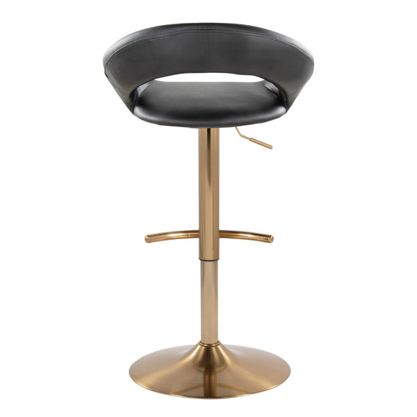English Elm Posh Adjustable Barstool Set Of 2 - Glam Gold Metal & Black Faux Leather With Swivel & Footrest B202S00993-GIGA