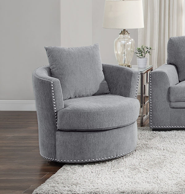 English Elm Living Room Chair Morelia Swivel Chenille with Nailhead Trim, Loose Back Cushions & Solid Wood Base Gray 34.75 L x 33 W x 29 H B011P321292